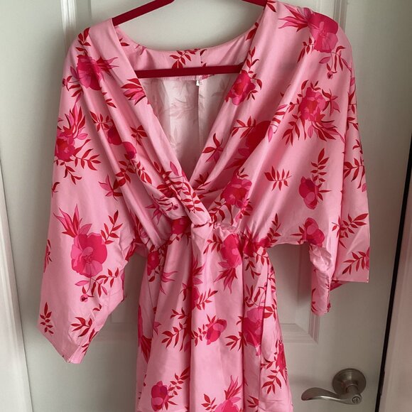 Boho Floral Ruffle Pink Mini Dress (SM) - Picture 6 of 8